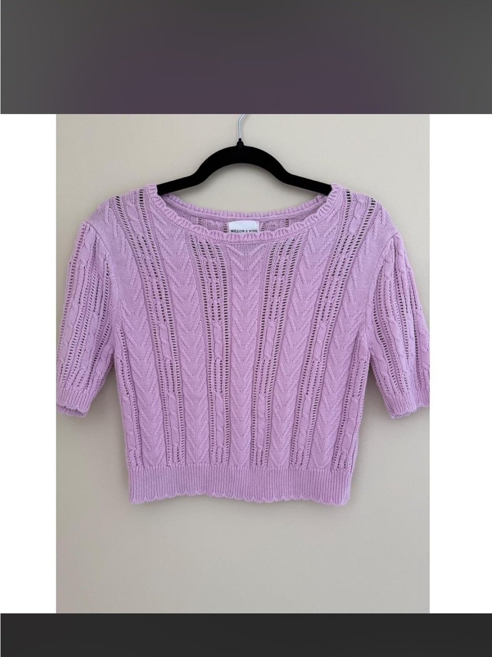 Willow & Wind Lilac Purple Cable Knit Short Sleeve Cropped Sweater - Size Large